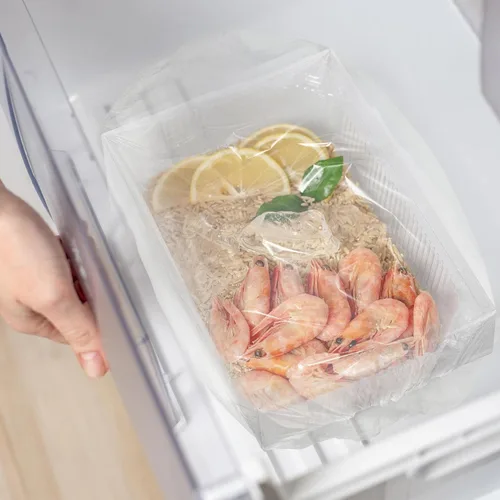 Vista 5 de Fumete 500 fundas elásticas reutilizables para almacenamiento de alimentos y 5 bolsas con cordón, transparente, blanco, material de polietileno
