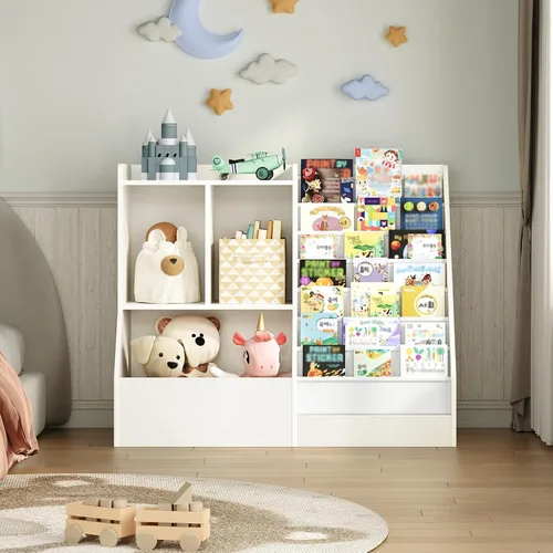Vista 2 de MAHANCRIS Estantería y almacenamiento de juguetes para niños de 39.4 pulgadas, estante de 7 capas para libros, estantería para niños, estantería