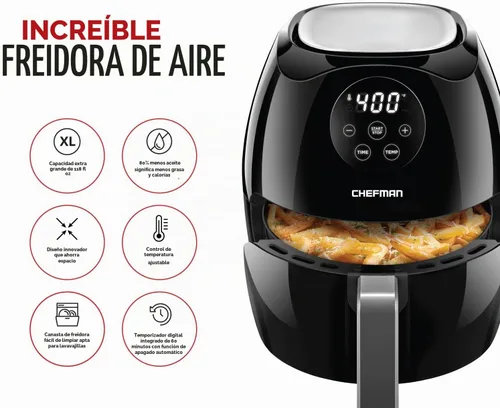 Vista 2 de Chefman Horno digital con pantalla táctil de 3.5 cuartos de galón con cesta plana que ahorra espacio, freidora de aire saludable sin aceite