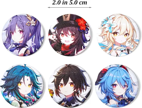 Vista 2 de Genshin Brooch Button Pins Set Alloy Jewelry Kawaii Figures