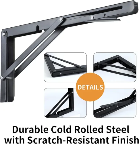 Vista 4 de Toirxarn Soportes de estante plegables negros resistentes de 20 pulgadas, soporte plegable de acero para ahorrar espacio, escritorio montado
