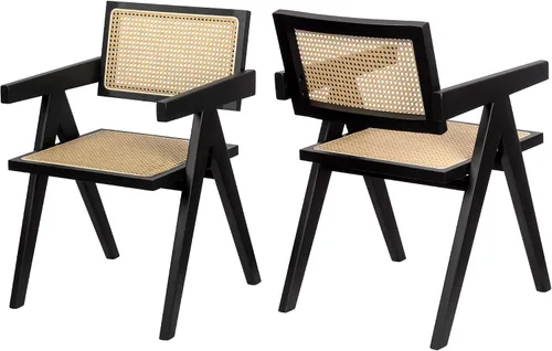 Vista 8 de Juego de 6 sillas de comedor de ratán, sillas de cocina, bastón