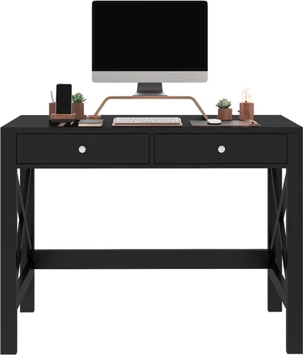 Vista 8 de ChooChoo Escritorio de Oficina en Casa Mesa de Escritura Mesa de Computadora Diseño Moderno Escritorio Negro con Cajones, Mesa de Tocador