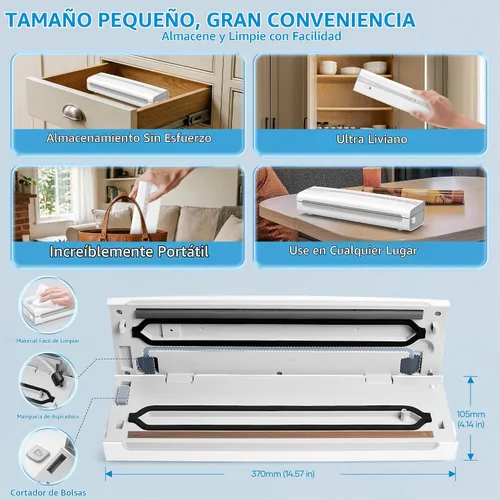 Vista 7 de 11-in-1 Vacuum Sealer for Food, Dry & Wet Auto Seal, Smart Moisture Sensor White