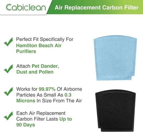 Vista 5 de 04234G Filtros de carbono de repuesto de aire compatibles con Hamilton Beach Pet TrueAir purificador eliminadores de olores modelo 04384, 04386