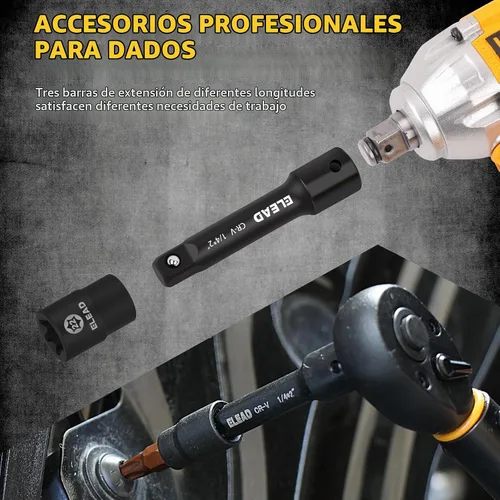 Vista 5 de Juego de 4 barras de extensión para dados de 1/4 de pulgada, 2, 4, 6 pulgadas, juego de extensión profesional, junta universal para dados de 1/4