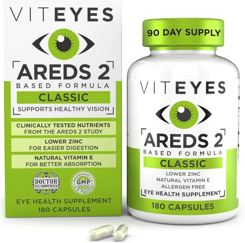 Vista 9 de Viteyes AREDS 2 Vitaminas oculares, soporte macular clásico, cápsulas libres de alérgenos, con vitamina E natural, vitamina C, zinc, cobre, luteína