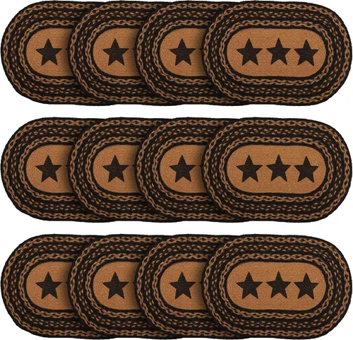 Vista 7 de VHC Brands Farmhouse Star - Juego de 6 manteles individuales ovalados con plantilla de yute texturizado primitivo, 12 x 18 pulgadas, color negro
