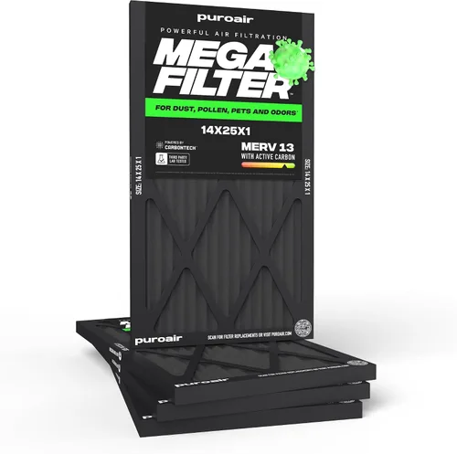 Vista 16 de PuroAir Filtro Mega - Filtro de aire de 12x12x1 MERV 13 para el hogar con carbón activado - Filtros alérgenos, caspa de mascotas, humo, polvo