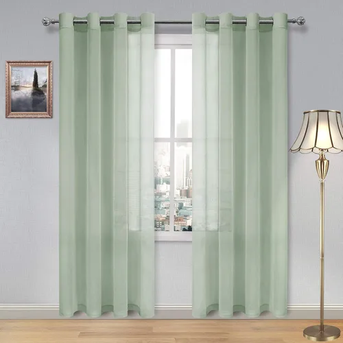 Vista 20 de DWCN Cortinas traslúcidas color verde frijol para sala de estar y dormitorio - Cortinas voile con aspecto de lino sintético con ojales en la parte
