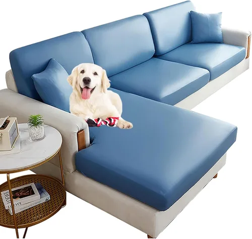 Vista 9 de HUHJYUGE Funda de cojín impermeable para sofá, cojín elástico de piel sintética, protector de muebles antideslizante con parte inferior elástica
