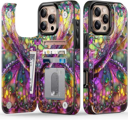 Vista 87 de FUNMIKO Funda tipo cartera para iPhone 13 con tarjetero, bloqueo RFID, protección de grado militar y obras de arte impresas con rayos UV, cierre