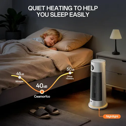 Vista 7 de Calentadores de espacio para uso en interiores, calentador eléctrico portátil con luz nocturna, calentador de cerámica PTC de 1500 W con 4 modos