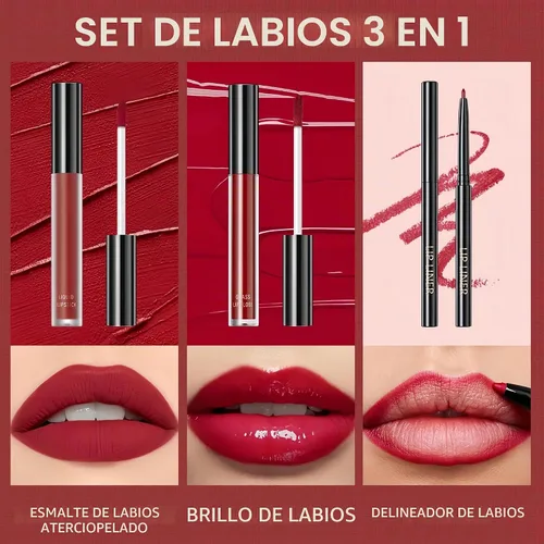 Vista 4 de MAEPEOR Kit de labios todo en uno, 3 en 1, delineador de labios suave y lápiz labial con lápiz labial líquido de terciopelo mate, brillo labial
