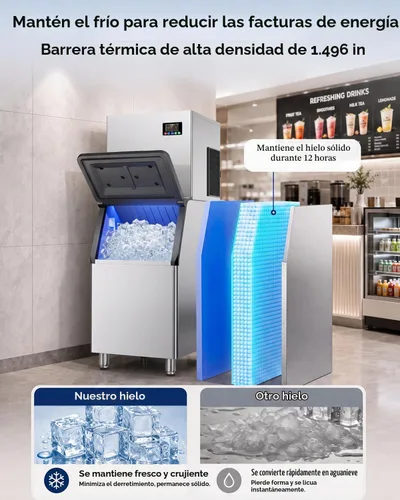 Vista 3 de Máquina de hielo comercial, 760 libras/24 horas con contenedor de Gris