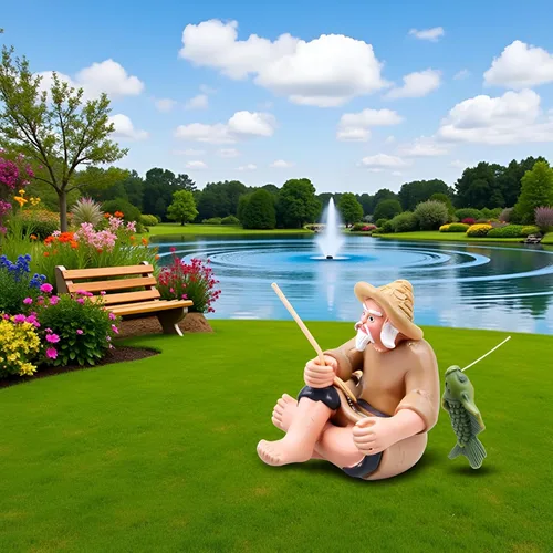 Vista 7 de 1 figura de pescador en miniatura, adorno de anciano de pesca, estatua de jardín sentado con lodo chino, estatuas al aire libre
