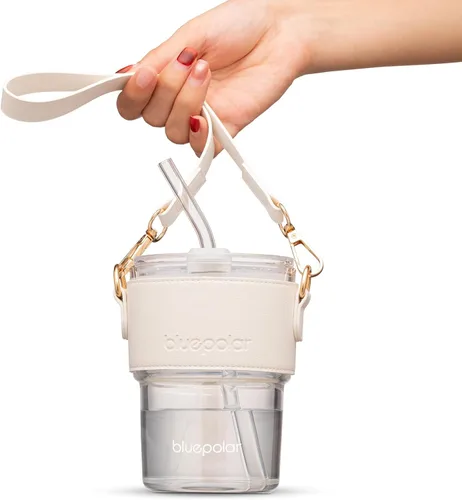 Vista 9 de BLUEPOLAR Vaso de Agua de Vidrio de 13oz/400ml con Pajita y Tapa Sellada para Llevar Pared Gruesa Taza de Café Helado Vaso de Vidrio para Agua, Té
