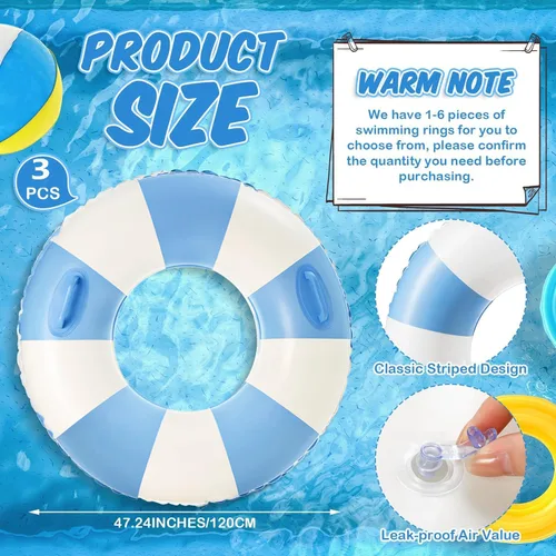 Vista 2 de Anillo de natación grande con asas para adultos, anillos clásicos de piscina de 47 pulgadas, tubos interiores de piscina, flotadores inflables
