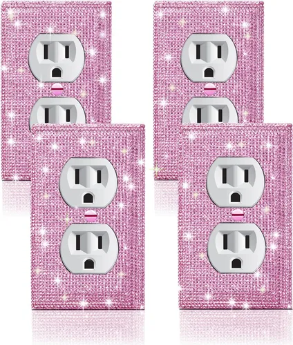 Vista 15 de 4 piezas de placa de pared rosa plateado brillante cubierta decorativa interruptor de luz cubierta de interruptor de palanca única diamantes
