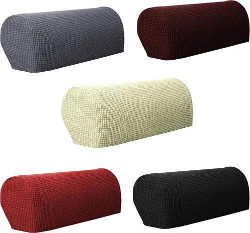 Vista 4 de Juego de 2 fundas de elastano para reposabrazos de tela elástica antideslizante, protector de muebles para sofá reclinable, color negro