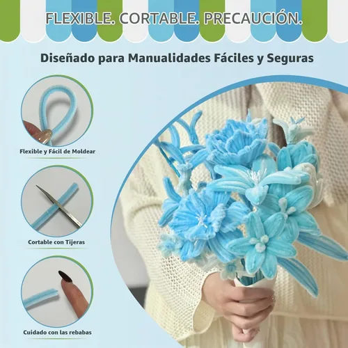 Vista 5 de Pipe Cleaners Bulk 422PCS Flower Kit, 12 Inch Chenille Stems for Crafts Verde (WLBGreen)