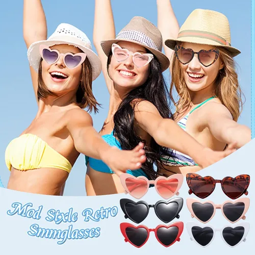Vista 5 de Lentes de sol de corazón para mujer, lentes de sol retro de moda, lentes de sol para niña, con cierre automático, portátil, resistente a