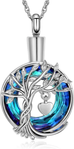 Vista 10 de shajwo Collar de cenizas de urna de cremación del árbol de la vida para mujeres y hombres, círculo de la vida, cristales de cremación, colgante