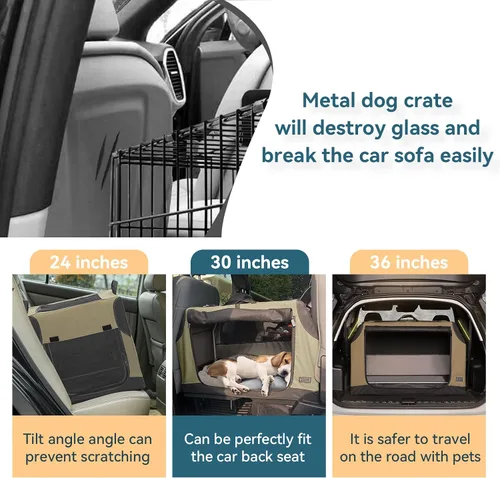 Vista 4 de PETSFIT Jaula de viaje para perros, jaula suave para perros, estructura ajustable resistente de 24 pulgadas, fácil de instalar, perrera portátil