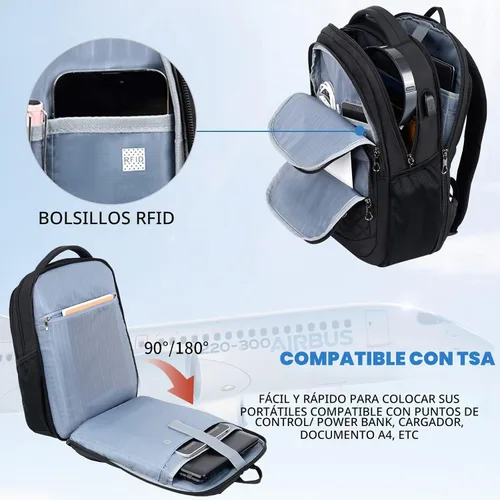 Vista 4 de KROSER Mochila de viaje para laptop, Acolchado, negro, 17 pulg., Moderno