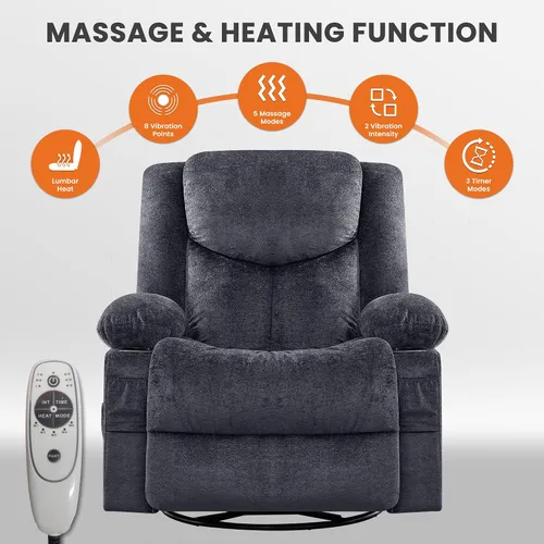 Vista 3 de BOSMILLER Silla reclinable giratoria con masaje por vibración y calor Gris