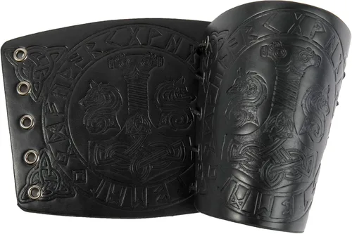 Vista 2 de JAOYU Brazaletes de cuero para hombre, armadura de brazo, brazalete de guantelete, brazaletes medievales, joyería vikinga para mujer, disfraz