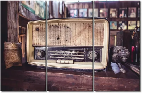 Vista 10 de TUMOVO Arte de pared de estilo retro, grupo de dispositivos electrónicos antiguos de radio, pinturas de imágenes, 3 piezas, lienzo, decoración