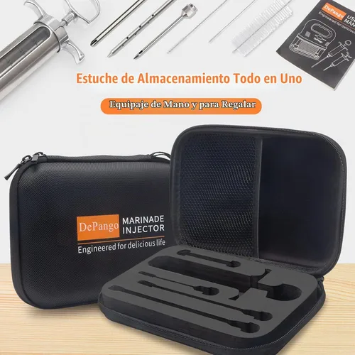 Vista 5 de DePango Inyector de carne, kit de jeringa de sabor de adobo de acero inoxidable con ventana de medición de 2 onzas para ahumadores, parrilla