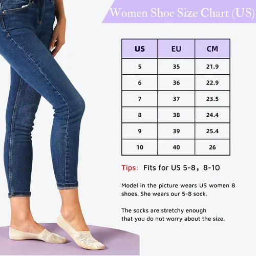Vista 6 de Flammi - 4 pares de calcetines de encaje para mujer, antideslizantes, con parte inferior de algodón