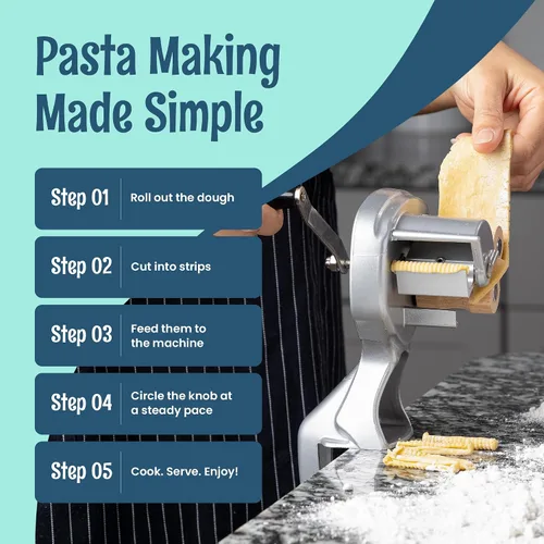 Vista 6 de O'Creme Cavatelli - Máquina para hacer pasta italiana original, rodillo de pasta italiana, rodillos de madera con revestimiento antiadherente