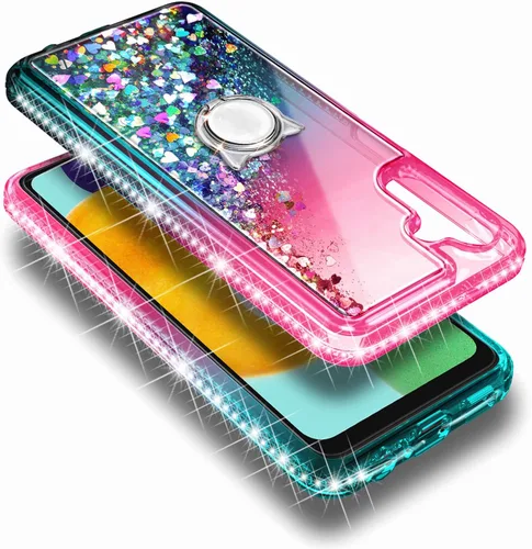 Vista 4 de NZND Funda compatible con Samsung Galaxy A14 5G con protector de pantalla de vidrio templado (cobertura máxima), soporte de anillo/correa de muñeca