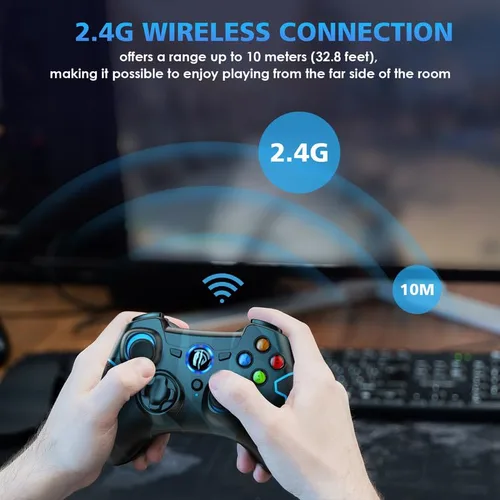 Vista 4 de EasySMX Wireless Gamepad Joystick Controller, 2.4G Gaming Controller for PCPS3AndroidAndroid TV BOX, with Turbo Function, Plug and Play
