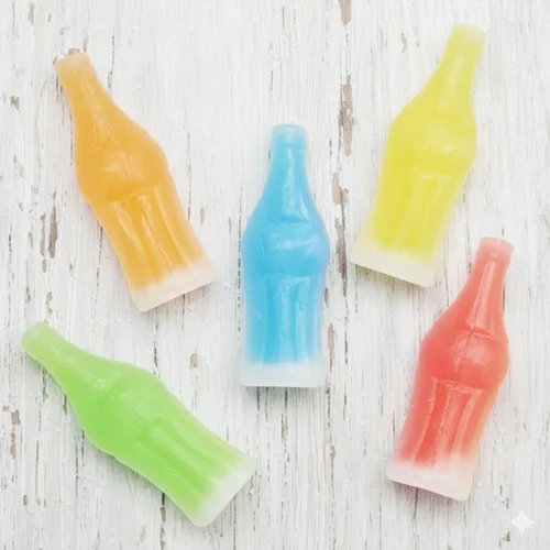 Vista 2 de Dulce de Cera en Botella, Bolsa de 8 OZ (½ LB), Dulces Retro y Nostalgicos con Centro Líquido Frutal, Snack de Tendencia de TikTok
