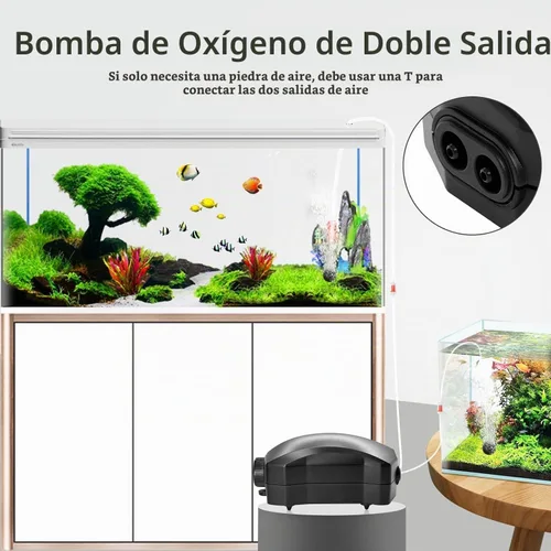 Vista 4 de Aquarium Air Pump Single Outlet/Dual Outlet Adjustable Aerator with Accessories for 10-100 Gallon Fish Tank