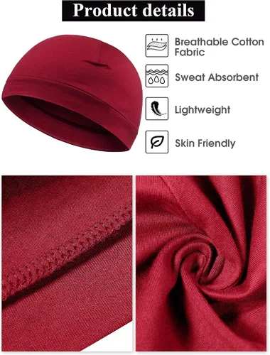 Vista 2 de Syhood 4 gorras de calavera para hombre, gorro de algodón suave, gorro elástico para casco, multifuncional, para hombres y mujeres
