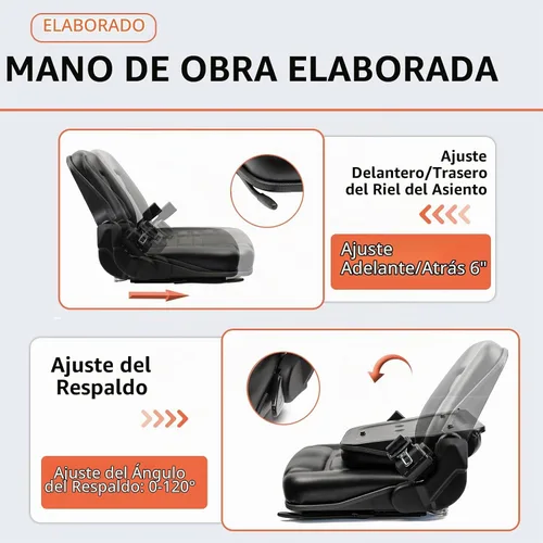 Vista 2 de Asiento universal de carretilla elevadora, asiento de tractor con cinturón de seguridad, respaldo ajustable e interruptor de posición del operador