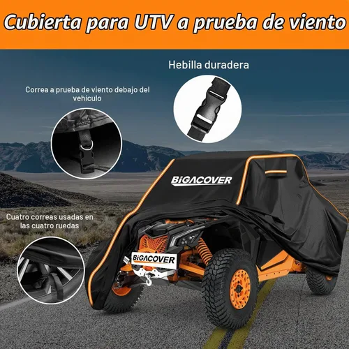 Vista 3 de Funda UTV de 2 plazas para Can am Maverick X3/Yamaha YXZ 1000R/RZR Pro XP con tiras reflectantes, resistente al viento, impermeable, para todo tipo