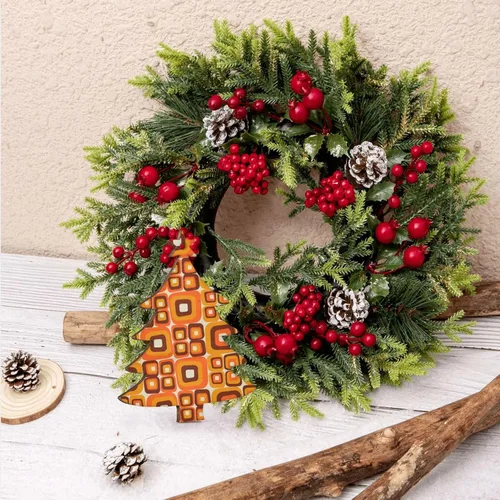 Vista 7 de 70s Retro Orange Geometry Wooden Christmas Ornaments with Twines Holiday Hanging Decorations Christmas Tree Shapes Wood Slice Ornaments for