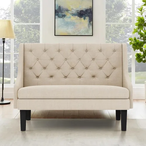 Vista 2 de Banco Settee con Respaldo Mini Sofá para Comedor Sala de Estar Entrada Moderno Banquette Tapizado con Botones Capitoné Loveseat Sofá con Patas