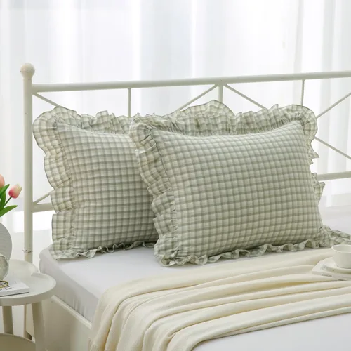 Vista 43 de Mywinlle juego de 2 fundas para cojín con volantes a cuadros negro/blanco, fundas de almohada decorativas de algodón lavado a cuadros estilo granja