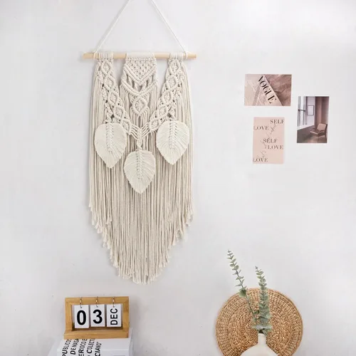 Vista 22 de LB Colgante de pared de macramé rosa, decoración de pared de macramé bohemio, borla rosa y beige, bohemio, tejido a mano, macramé, decoración