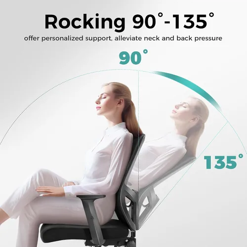 Vista 6 de ALPHA HOME Silla de oficina ergonómica, silla de computadora de malla con respaldo medio con soporte lumbar, taburete ejecutivo con reposabrazos
