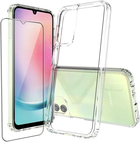 Vista 13 de Funda rígida para Samsung Galaxy A04E, transparente, delgada, rígida, híbrida, a prueba de golpes, con protector de pantalla de vidrio templado