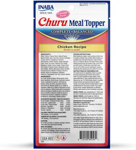 Vista 6 de INABA Churu - Cubrecomida para gatos, completa y equilibrada, cremosa, para lamer puré para gatos, tubo de 0.5 onzas, 24 tubos (4 por paquete)