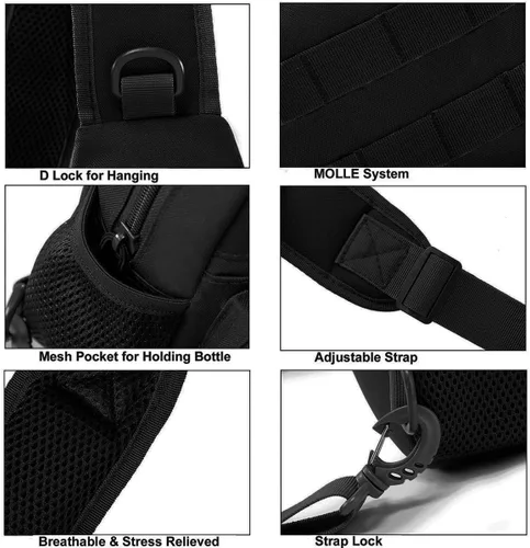 Vista 4 de BraveHawk OUTDOORS Bolsa de pecho de cabestrillo, 900D Nylon táctico MOLLE compacto Crossbody Senderismo Ciclismo Pack